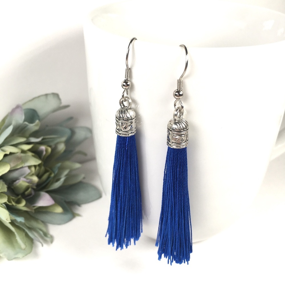 Sapphire Blue Tassel Drop Earrings